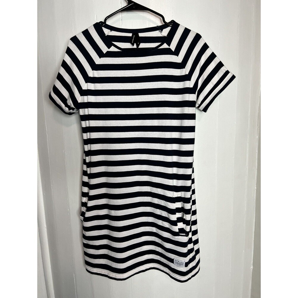 Huffer Roar Stripe Raglan Navy White Dress With Pockets Size 6 Stretchy